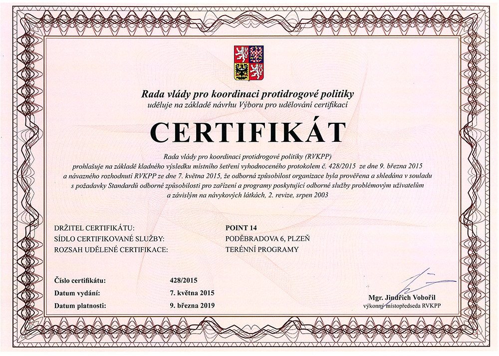 Certifikát terenní program